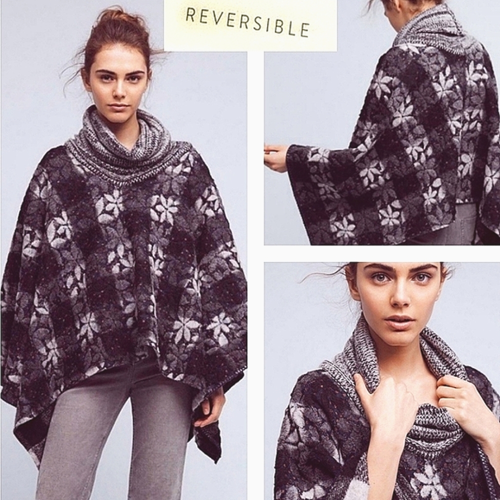 ANTHRO Sleeping On Snow Wintertide Cozy-Chic Wool Blend Reversible Cape- 2015'